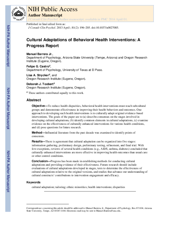 (PDF) Cultural adaptations of behavioral health interventions: A ...
