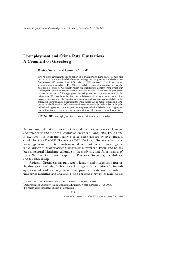(PDF) Unemployment and Crime Rate Fluctuations: A Comment on Greenberg