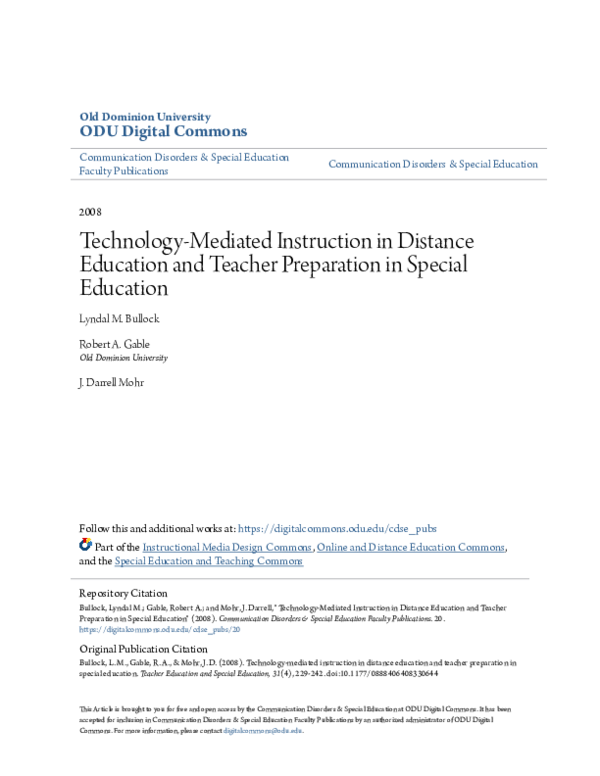 (PDF) Technology-Mediated Instruction in Distance Education and Teacher ...