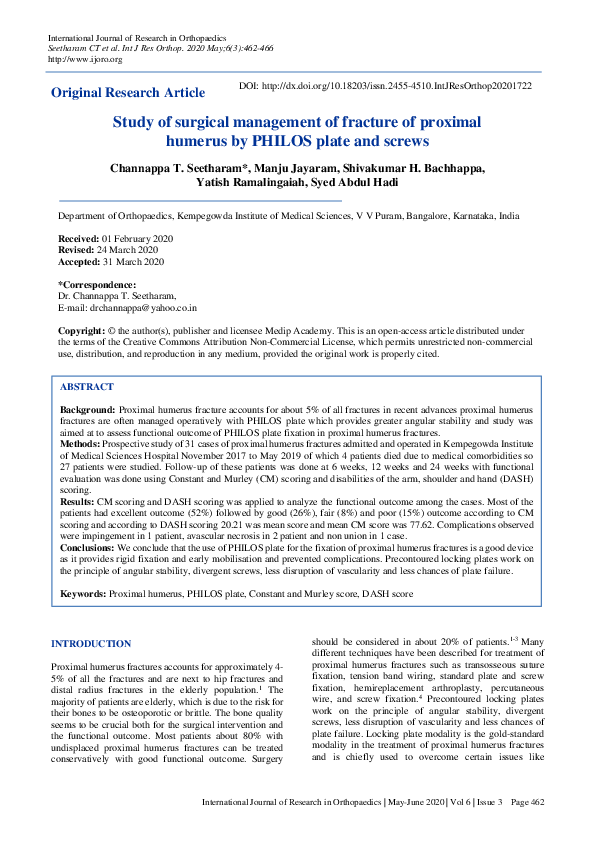 (PDF) Study of surgical management of fracture of proximal humerus by ...