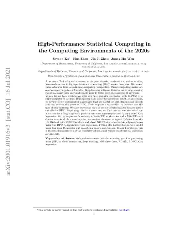 (PDF) High-Performance Statistical Computing in the Computing ...
