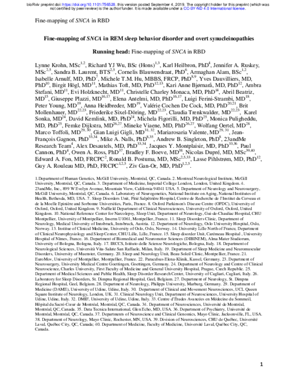 (PDF) Fine-mapping of SNCA in REM sleep behavior disorder and overt ...
