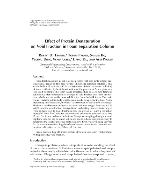 (PDF) Effect of Protein Denaturation on Void Fraction in Foam