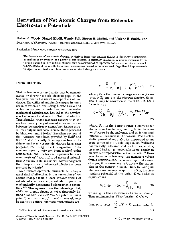 (PDF) Derivation of net atomic charges from molecular electrostatic ...