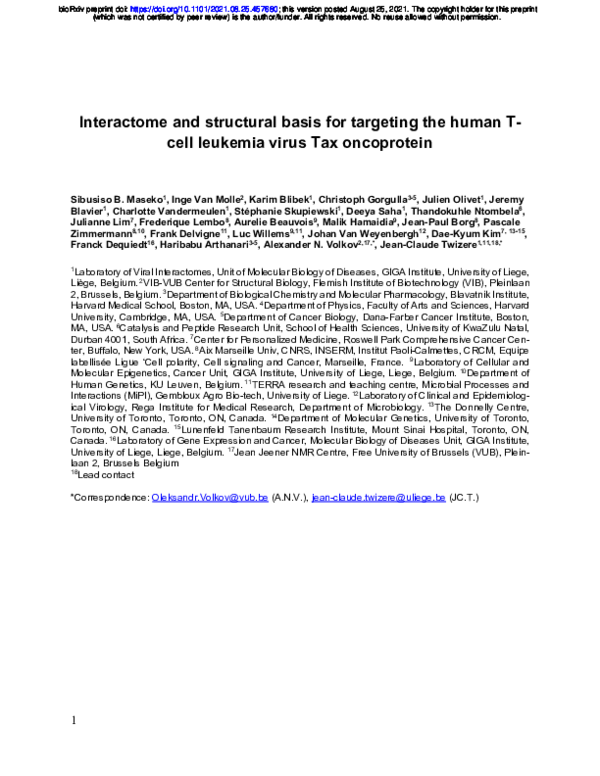 (PDF) Structural basis for targeting the human T-cell leukemia virus ...