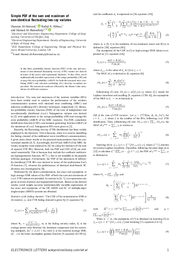 (PDF) Simple PDF of the sum and maximum of non‐identical fluctuating ...