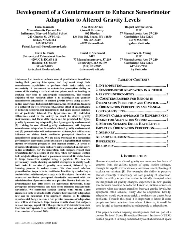 (PDF) Development of a countermeasure to enhance sensorimotor ...