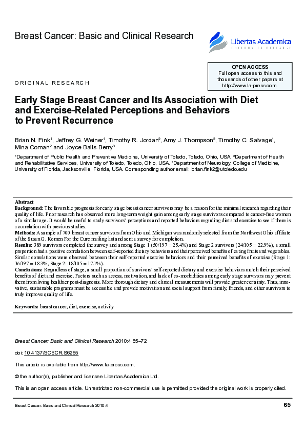 (PDF) Early stage breast cancer and its association with diet and ...