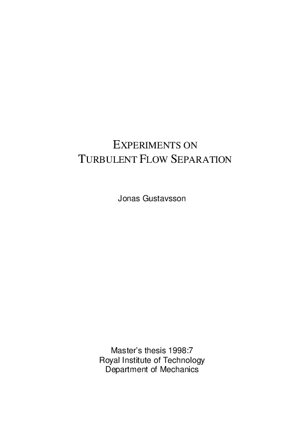 (PDF) Experiments on Turbulent Flow Separation