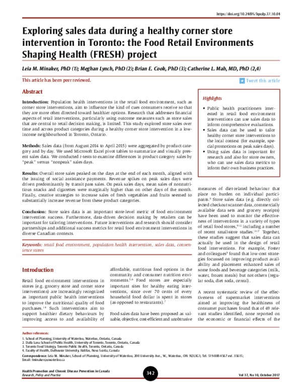 (PDF) Exploring sales data during a healthy corner store intervention ...