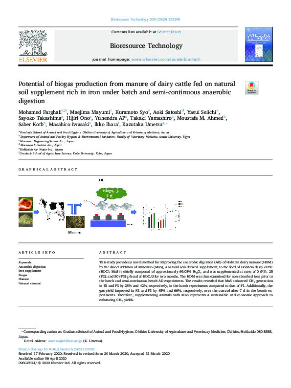 (PDF) Potential of biogas production from manure of dairy cattle fed on ...