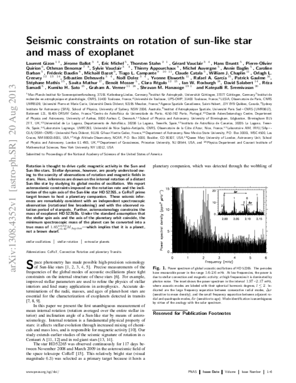 (PDF) Seismic constraints on rotation of Sun-like star and mass of ...