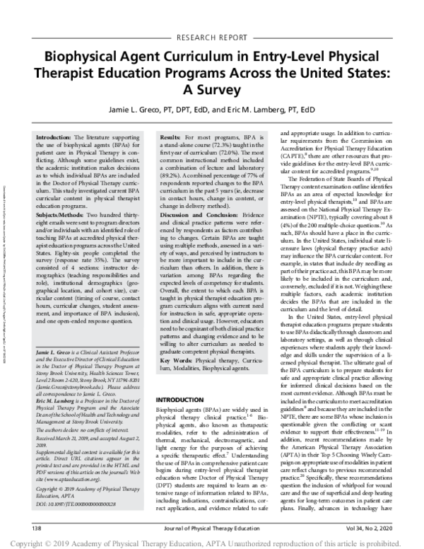 (PDF) Biophysical Agent Curriculum in Entry-Level Physical Therapist ...