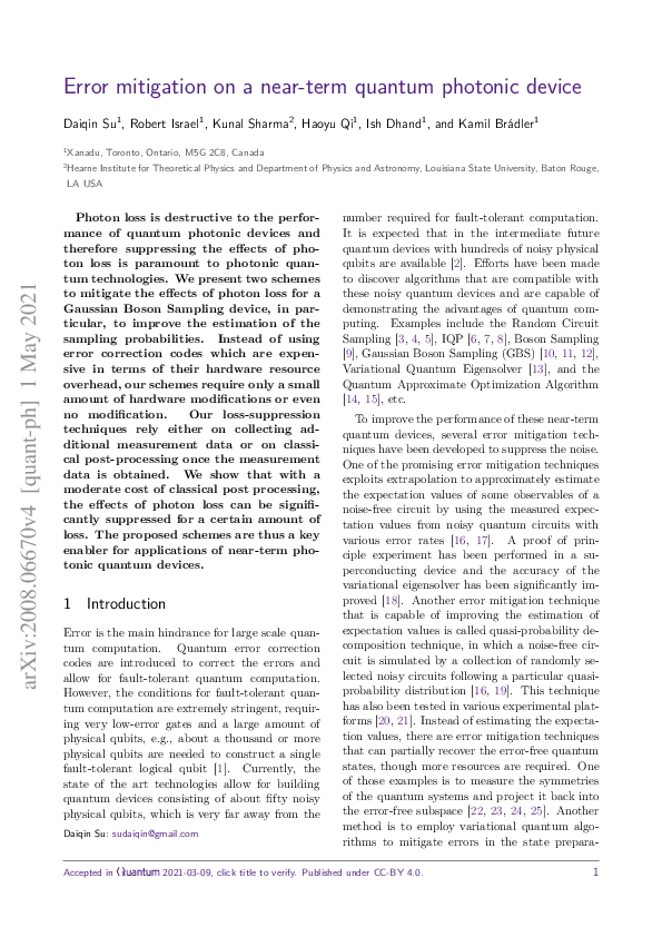 (PDF) Error mitigation on a near-term quantum photonic device