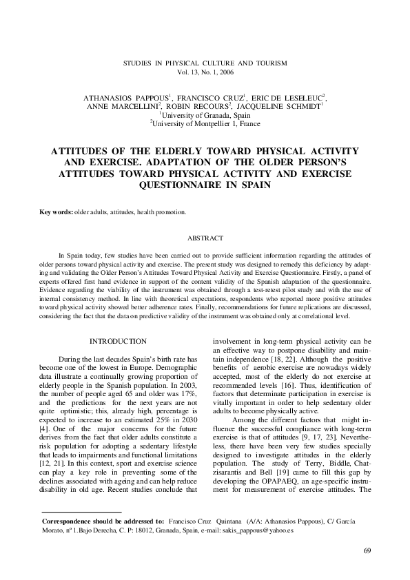 (PDF) Attitudes of the elderly toward physical activity and exercise ...