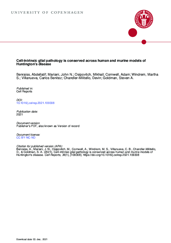 (PDF) Cell-intrinsic glial pathology is conserved across human and ...