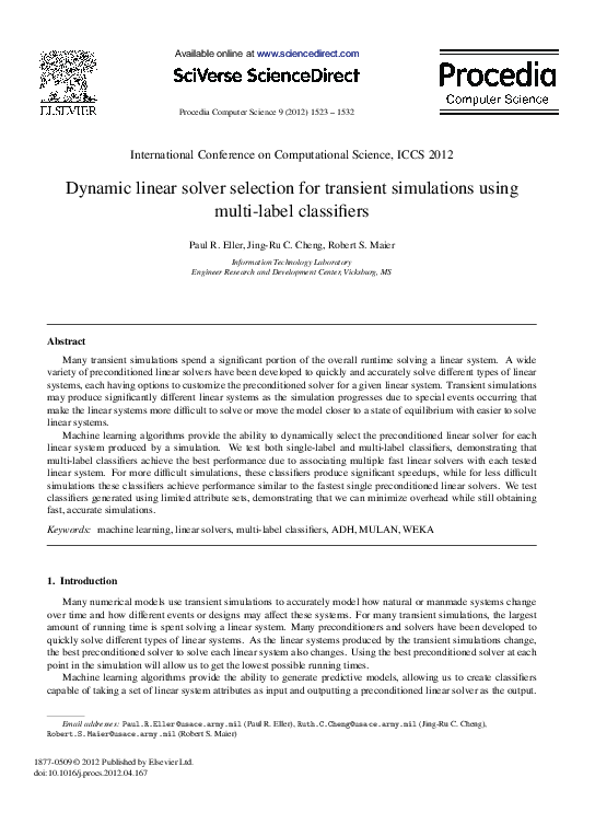 (PDF) Dynamic Linear Solver Selection for Transient Simulations Using ...