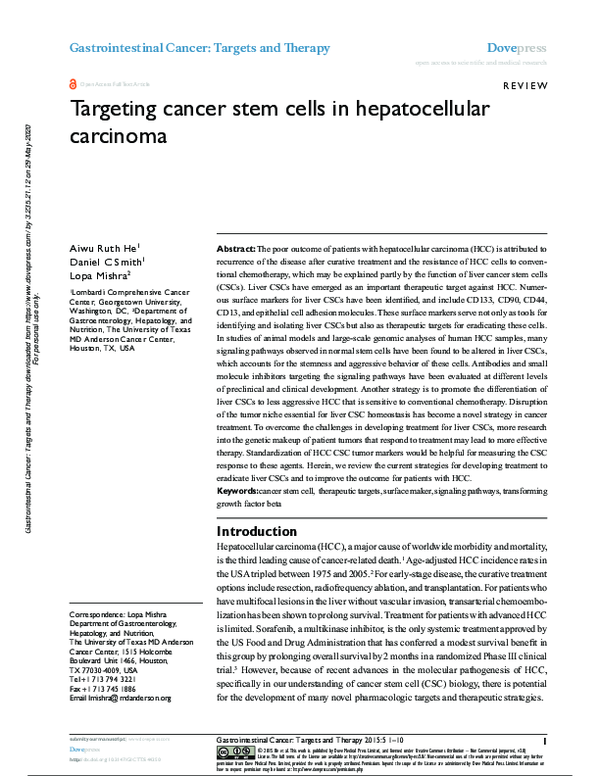 (PDF) Targeting cancer stem cells in hepatocellular carcinoma