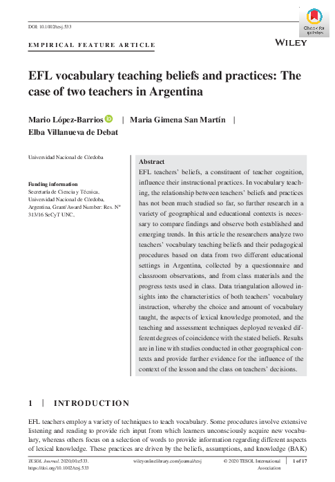 (PDF) EFL vocabulary teaching beliefs and practices: The case of two ...