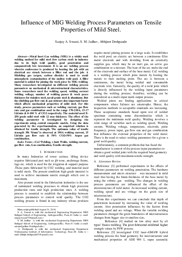 (PDF) Influence of MIG Welding Process Parameters on Tensile Properties ...