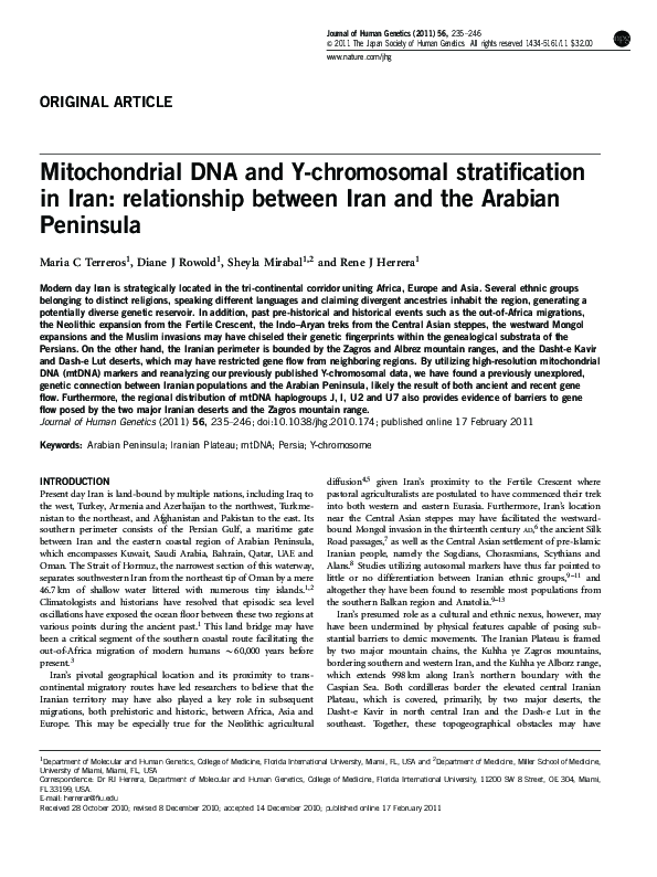 (PDF) Mitochondrial DNA and Y-chromosomal stratification in Iran ...