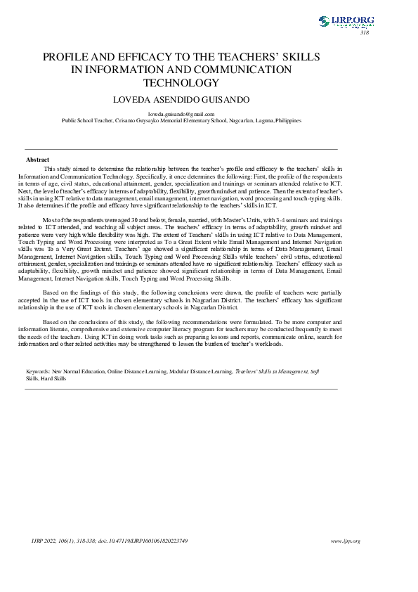 (PDF) Profile and Efficacy to the Teachers’ Skills in Information and ...