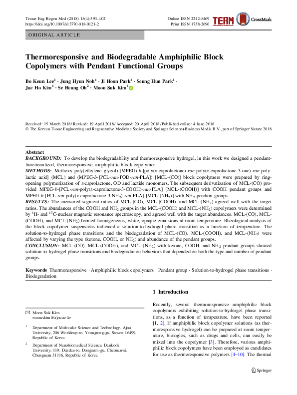 (PDF) Thermoresponsive and Biodegradable Amphiphilic Block Copolymers ...
