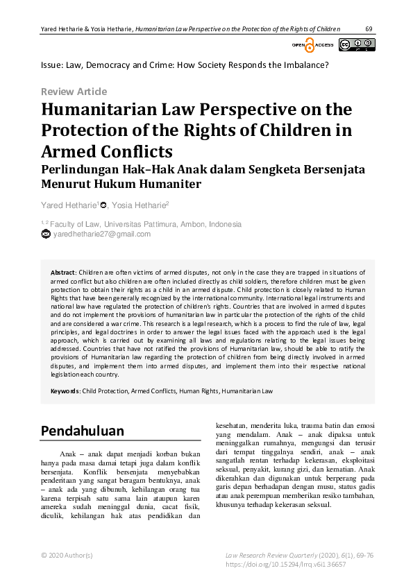(PDF) Humanitarian Law Perspective on the Protection of the Rights of ...