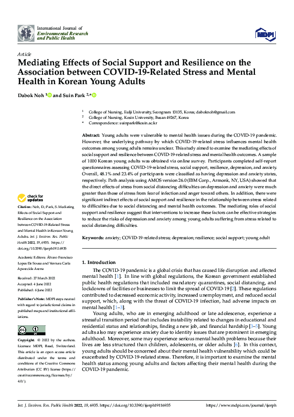 (PDF) Mediating Effects of Social Support and Resilience on the ...