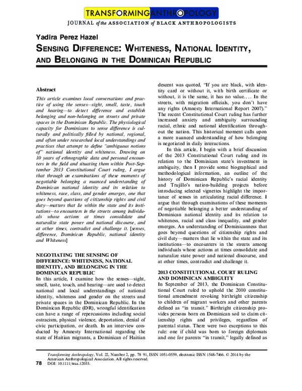 (PDF) Sensing Difference: Whiteness, National Identity, and Belonging ...