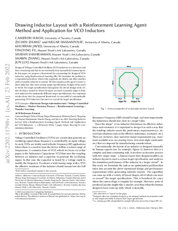 (PDF) Drawing Inductor Layout with a Reinforcement Learning Agent