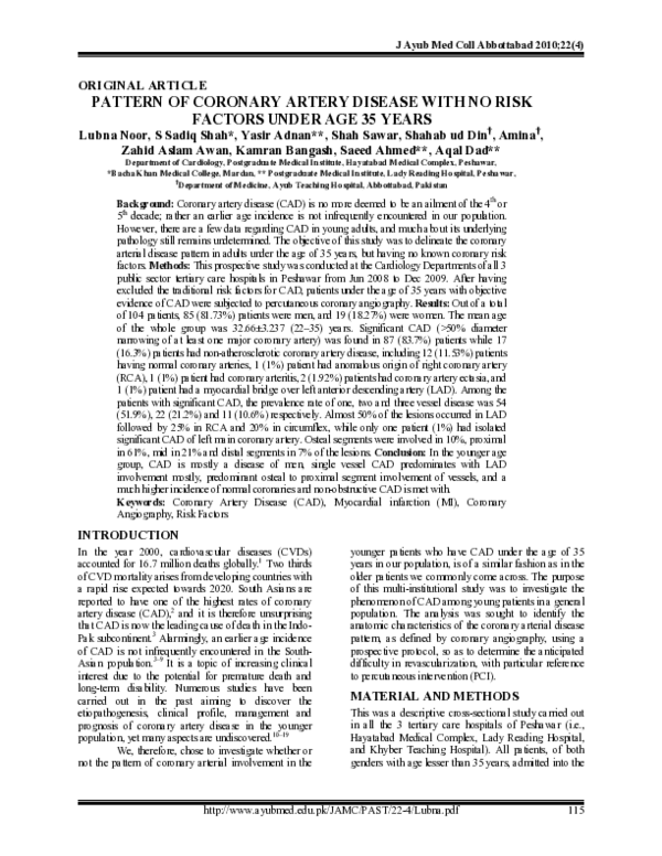 (PDF) Pattern of coronary artery disease with no risk factors under age ...