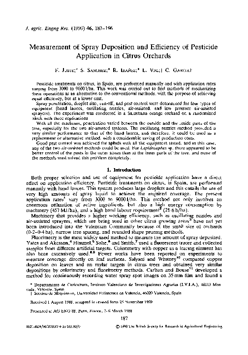 (PDF) Measurement of spray deposition and efficiency of pesticide
