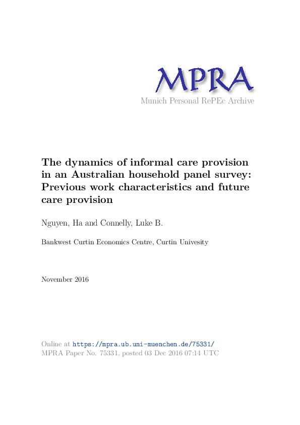 (PDF) The Dynamics of Informal Care Provision in an Australian ...