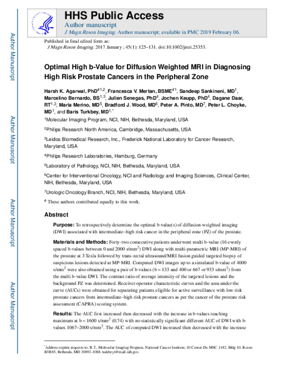 (PDF) Optimal high b-value for diffusion weighted MRI in diagnosing ...