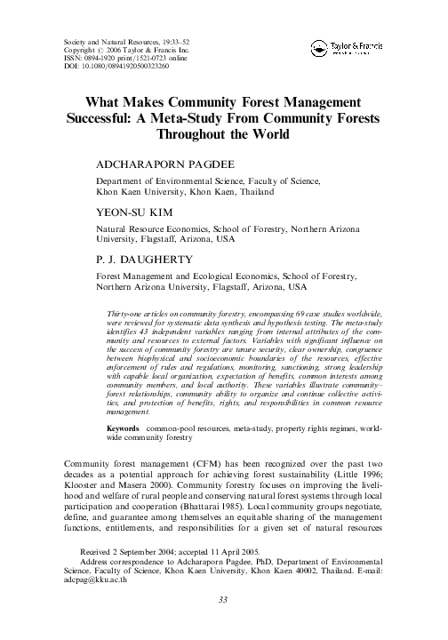 (PDF) What Makes Community Forest Management Successful: A Meta-Study ...