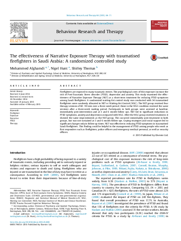 (PDF) The effectiveness of Narrative Exposure Therapy with traumatised ...