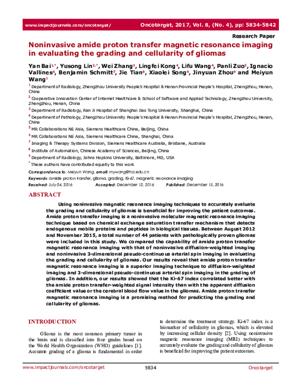 (PDF) Noninvasive amide proton transfer magnetic resonance imaging in ...