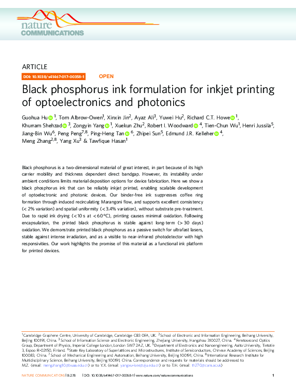 (PDF) Black phosphorus ink formulation for inkjet printing of