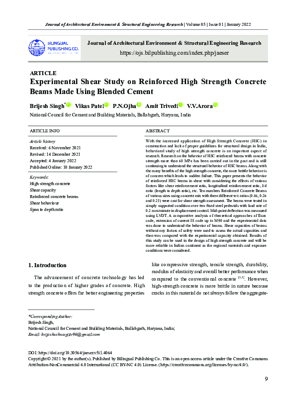 (PDF) Experimental Shear Study on Reinforced High Strength Concrete ...