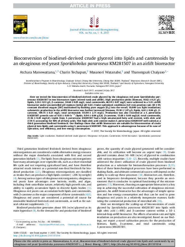 (PDF) Bioconversion of biodiesel-derived crude glycerol into lipids and ...