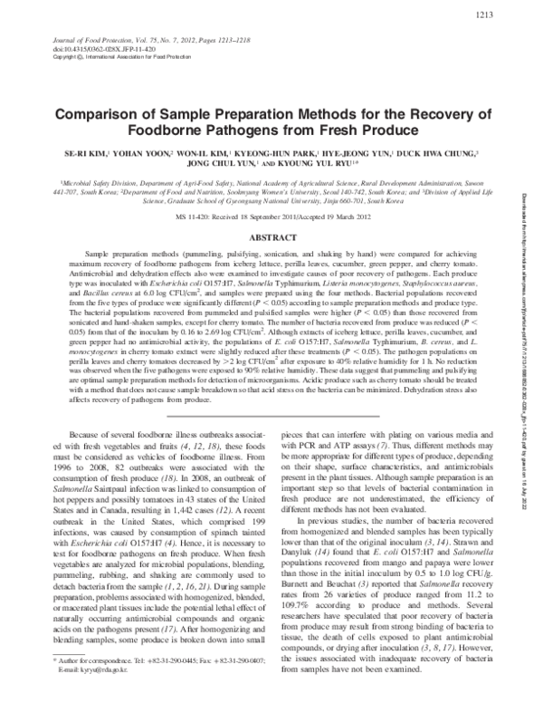 (PDF) Comparison of Sample Preparation Methods for the Recovery of ...