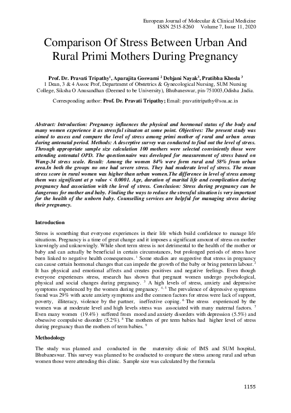 (PDF) Comparison Of Stress Between Urban And Rural Primi Mothers During ...