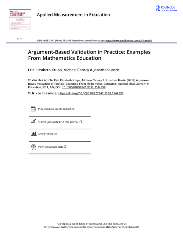 (PDF) Argument-Based Validation in Practice: Examples From Mathematics ...