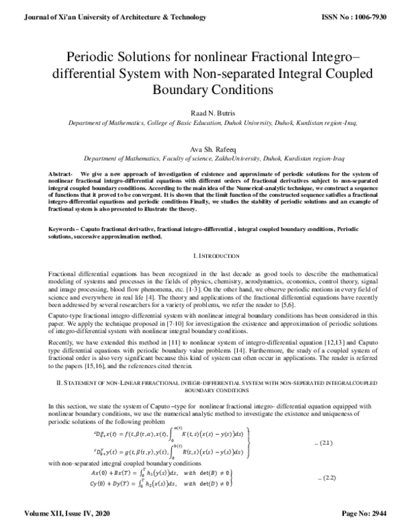 (PDF) Periodic Solutions for nonlinear Fractional Integro– differential ...