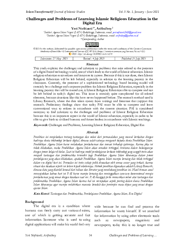 (PDF) Challenges and Problems of Learning Islamic Religious Education ...