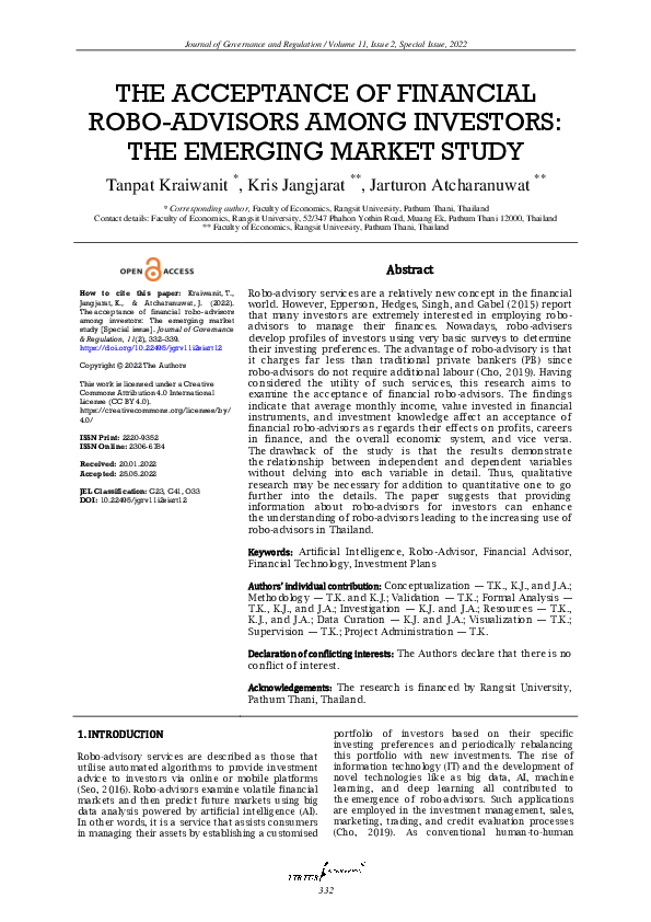 (PDF) The acceptance of financial robo-advisors among investors: The ...