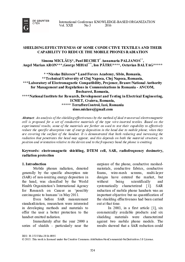 (PDF) Shielding Effectiveness of Some Conductive Textiles and Their ...