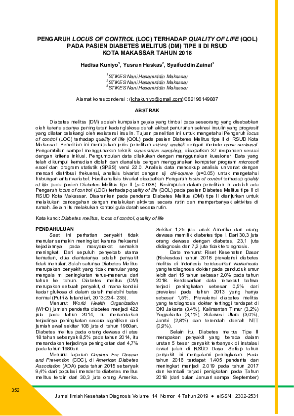(PDF) Pengaruh Locus of Control (Loc) Terhadap Quality of Life (Qol ...