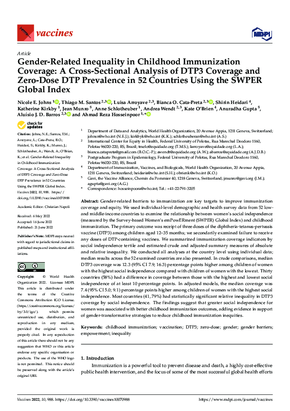 (PDF) Gender-Related Inequality in Childhood Immunization Coverage: A ...
